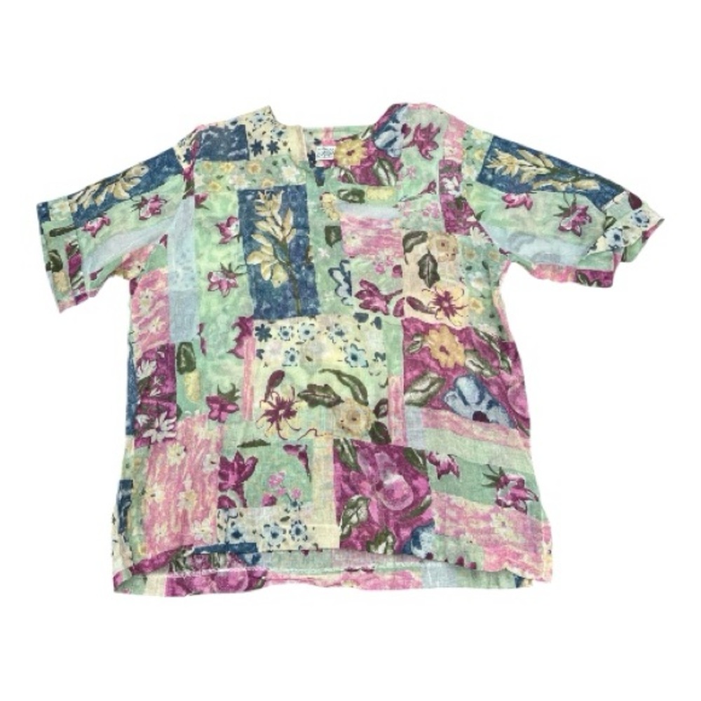 Vintage Haband Women’s Multicolor Floral Patchwork Print Top Size L Y2K